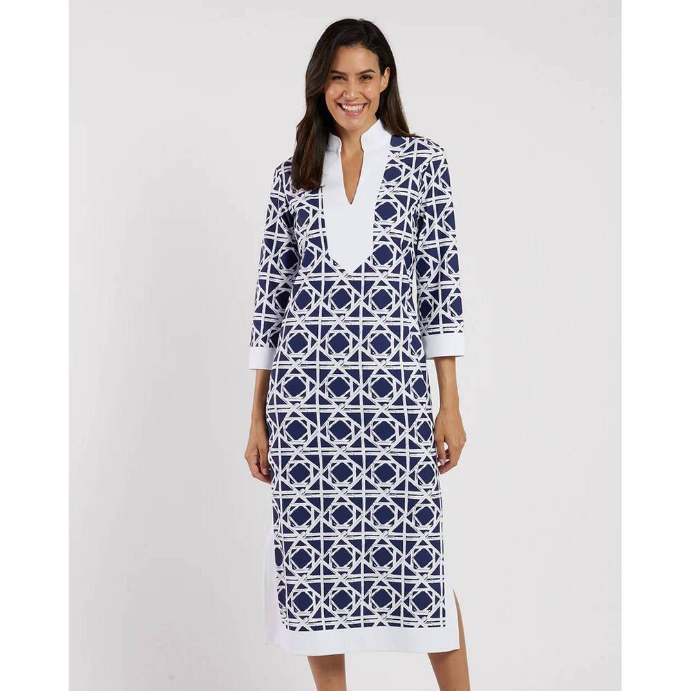 NEW JUDE CONNALLY katie dress in bamboo rattan navy white